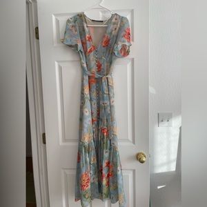 Zara Blue Floral Victorian Style Dress Size S